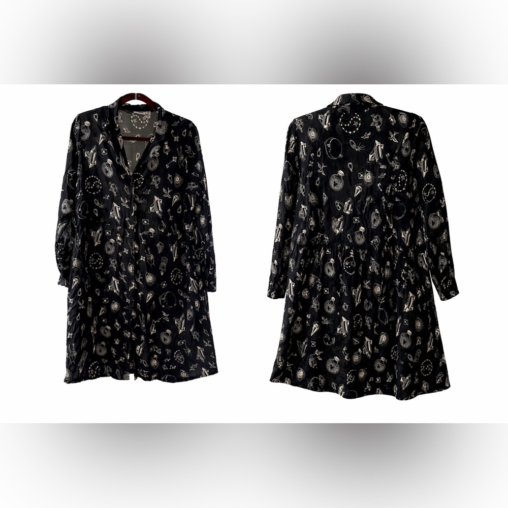 NOISY MAY Black Celestial Print Shirt Dress – Size L – Witchy Mystic Print